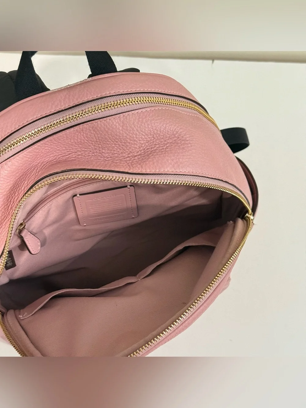 Coach Court Backpack 5666 Pink Pebble Leather Gold Zip Mini Daypack Bookbag